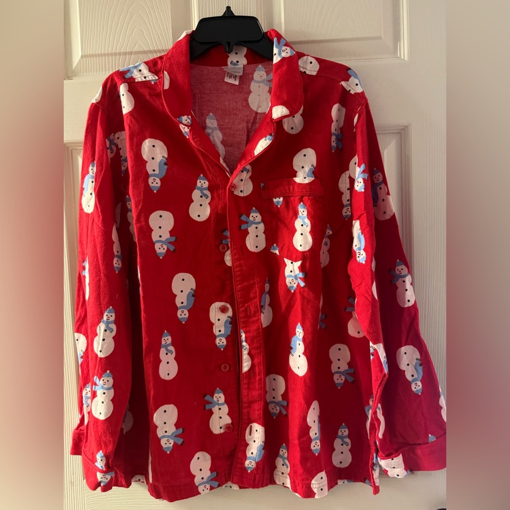Hanna Andersson Red Snowman Print button down Pajama Shirt and Pants-Set